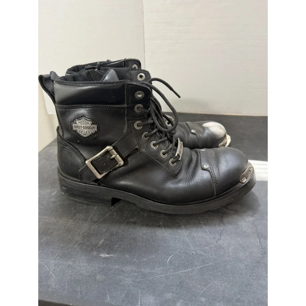 Harley Davison black rugged zip buckle boots, men's 10, preloved